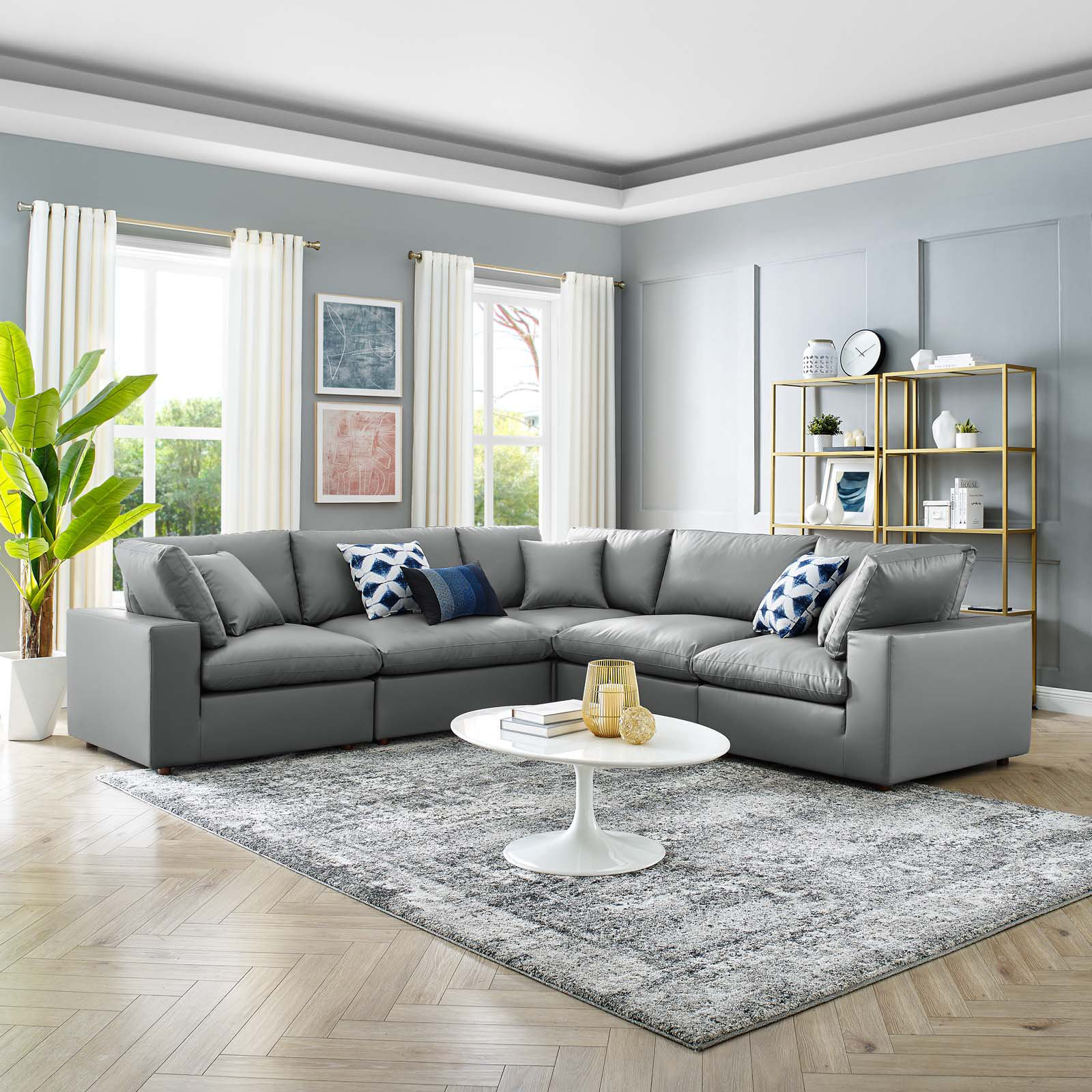 Modway Commix Down Filled Overstuffed Vegan Leather 5 Piece Sectional Sofa Wayfair